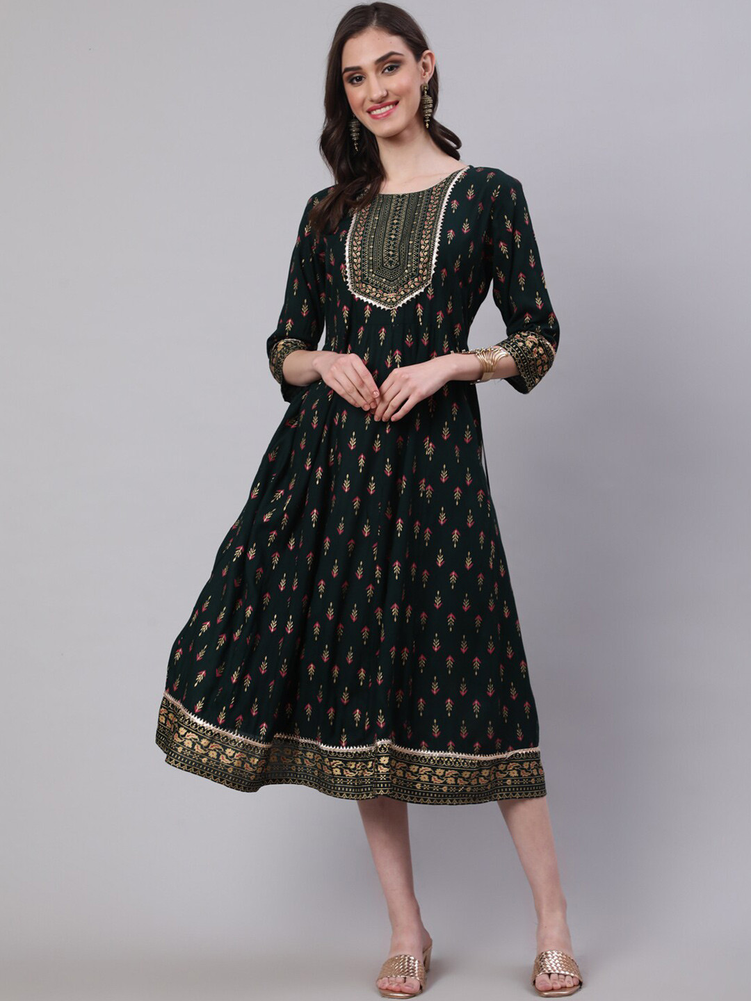 SAK JAIPUR Printed Anarkali Flared Kurta