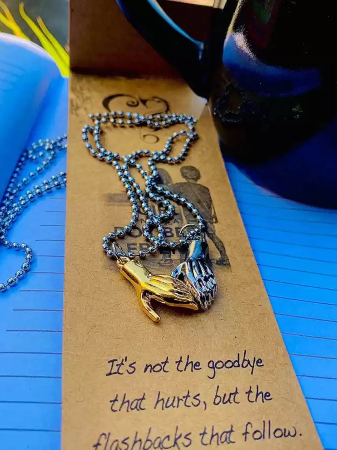 MEENAZ Unisex Set Of 2 Silver-Plated Hand Shake Couple Pendant