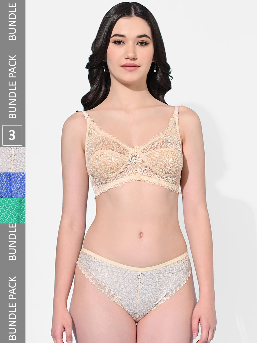 FIMS Pack Of 3 Self-Design Lingerie Set