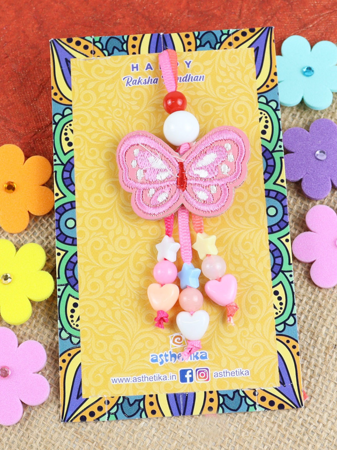Asthetika Girls Butterfly Charm & Beaded Lumba Rakhi
