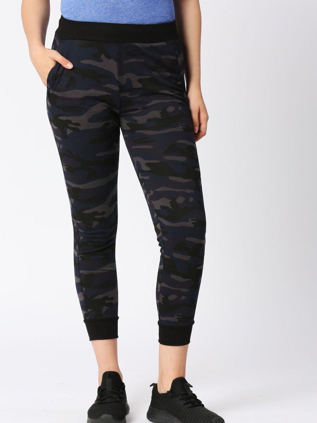Lovable Sport Women Slim-Fit Camouflage Printed Training or Gym Pure Cotton Tack Pants