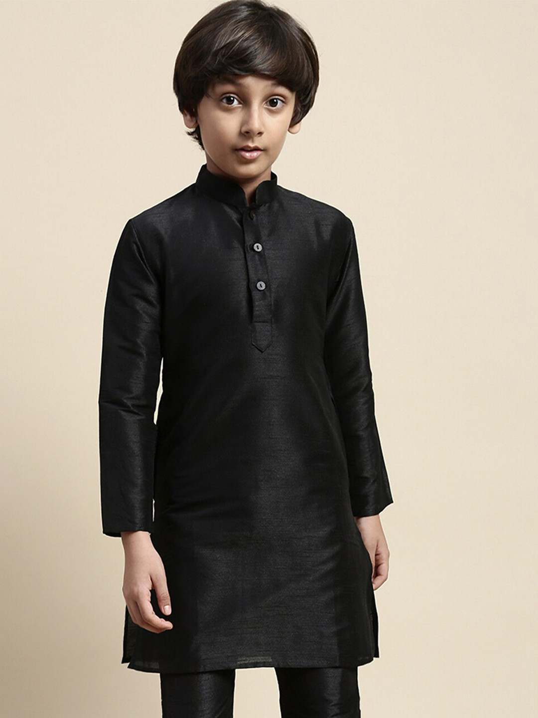 Here&Now X Sanwara Boys Black Thread Work Kurta