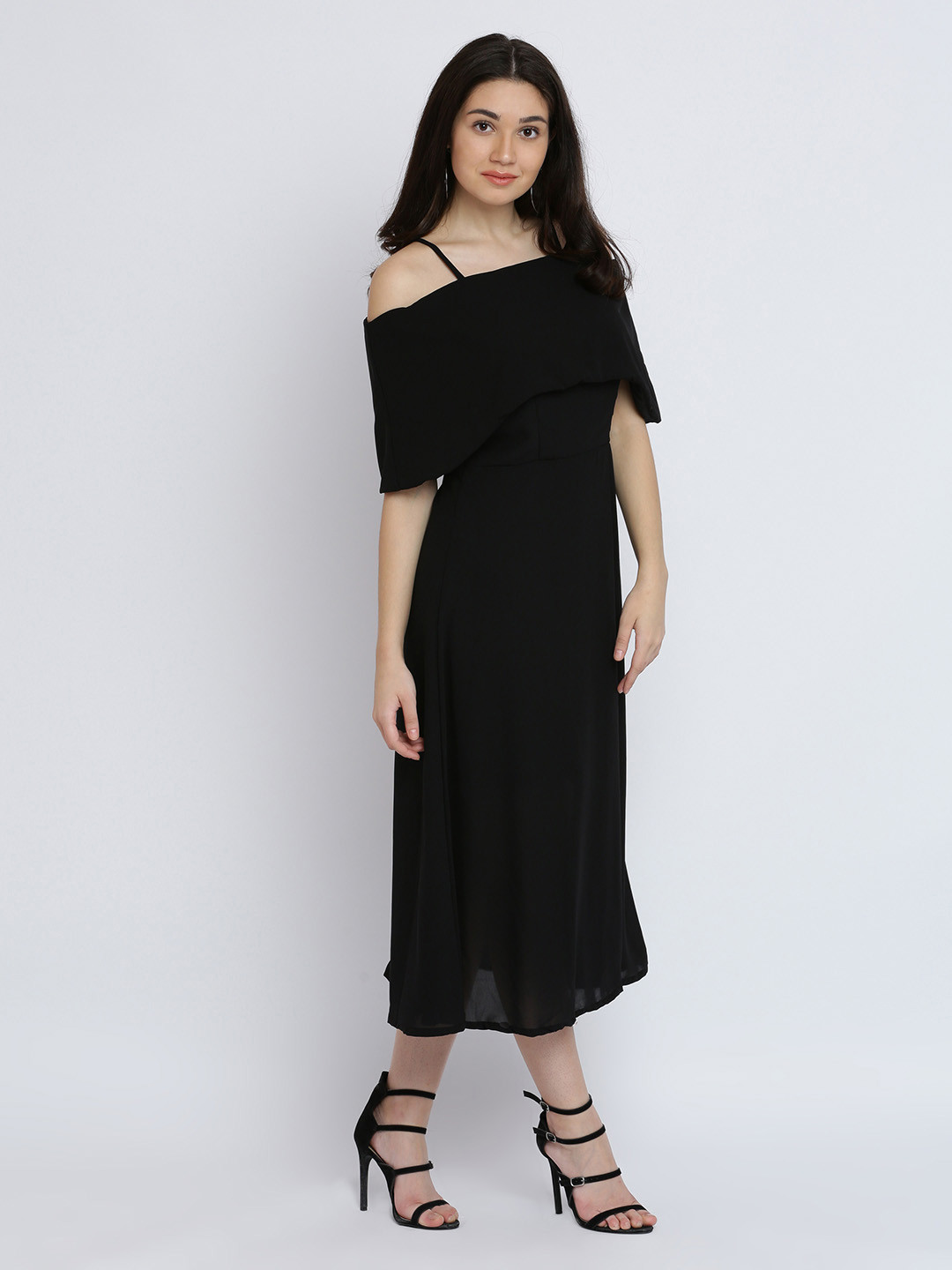 Miss Chase Black Off-Shoulder Fit and Flare Dress