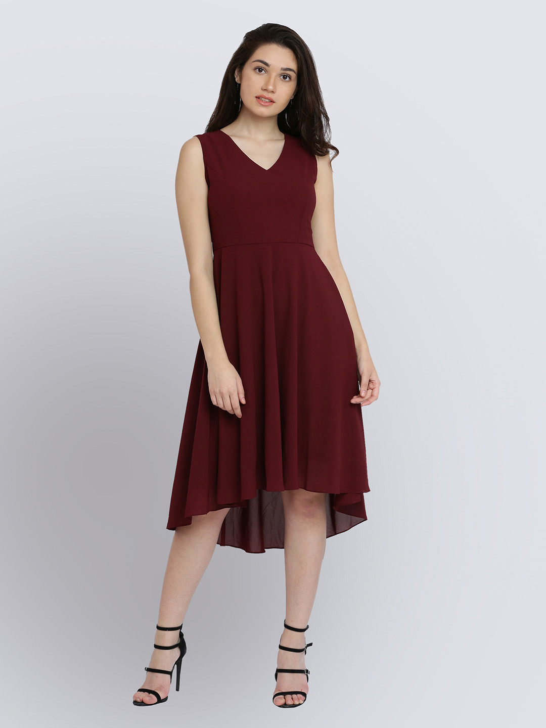Miss Chase Women Red Solid Fit and Flare Dress