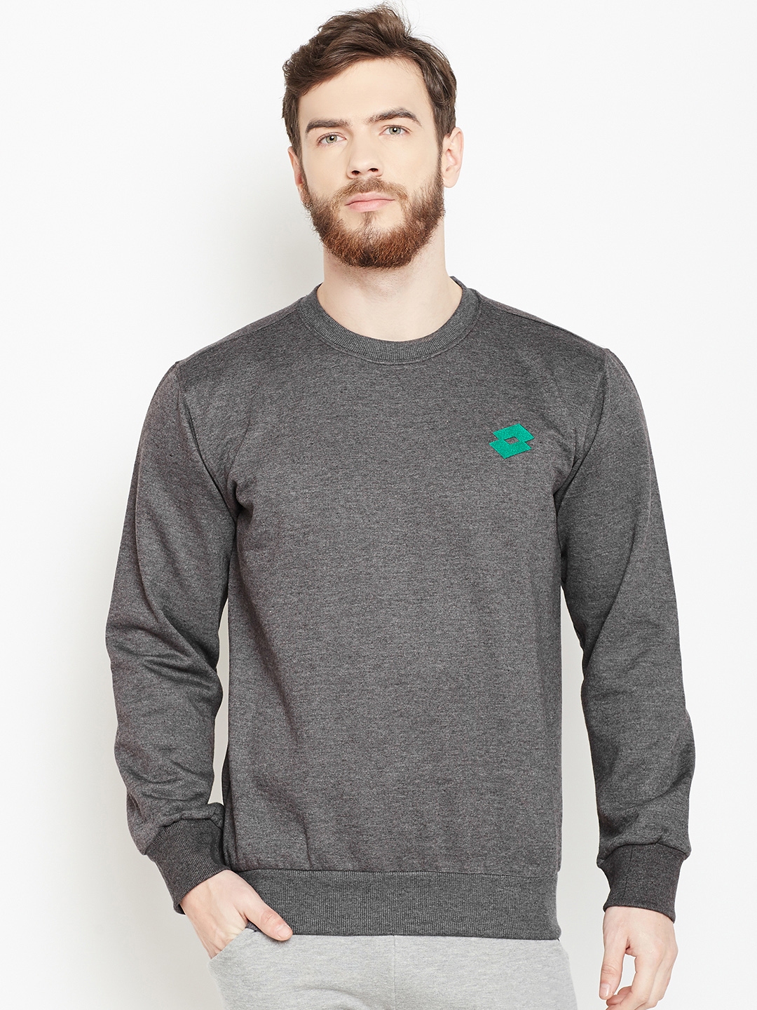 Lotto Men Charcoal Grey Solid Sweatshirt