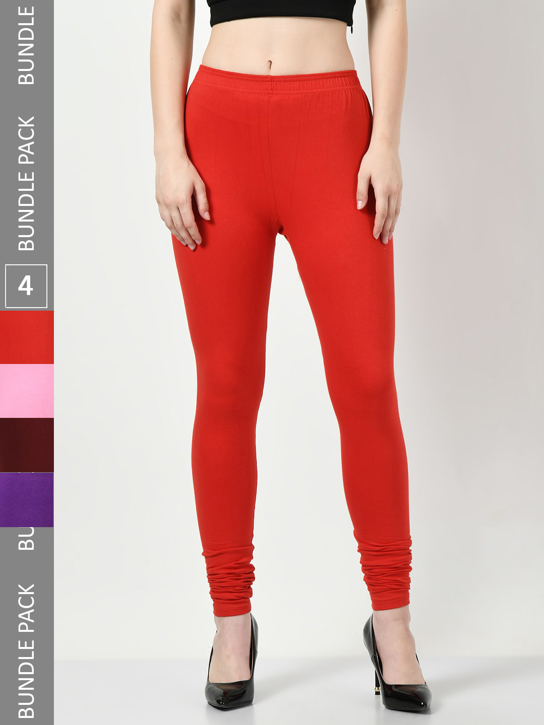 BAESD Pack Of 4 Slim-Fit Churidar Length SoftLeggings