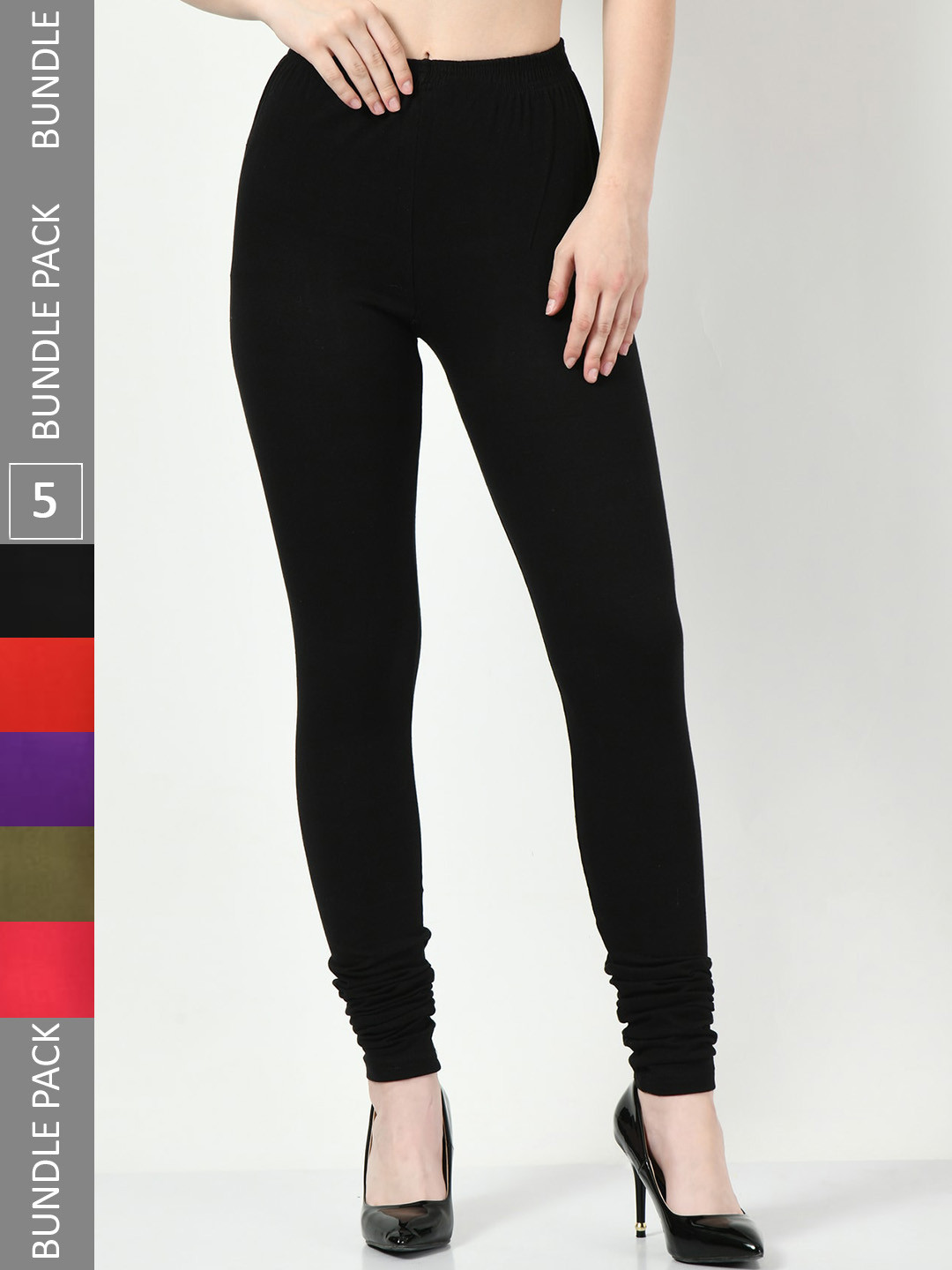 BAESD Pack Of 5 Super Soft Churidar-Length Leggings