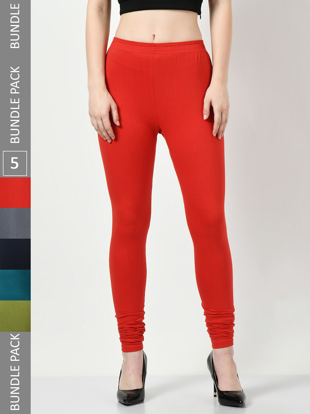 BAESD Pack Of 5 Slim-Fit Super Soft Churidar-Length Cotton Lycra Soft Leggings