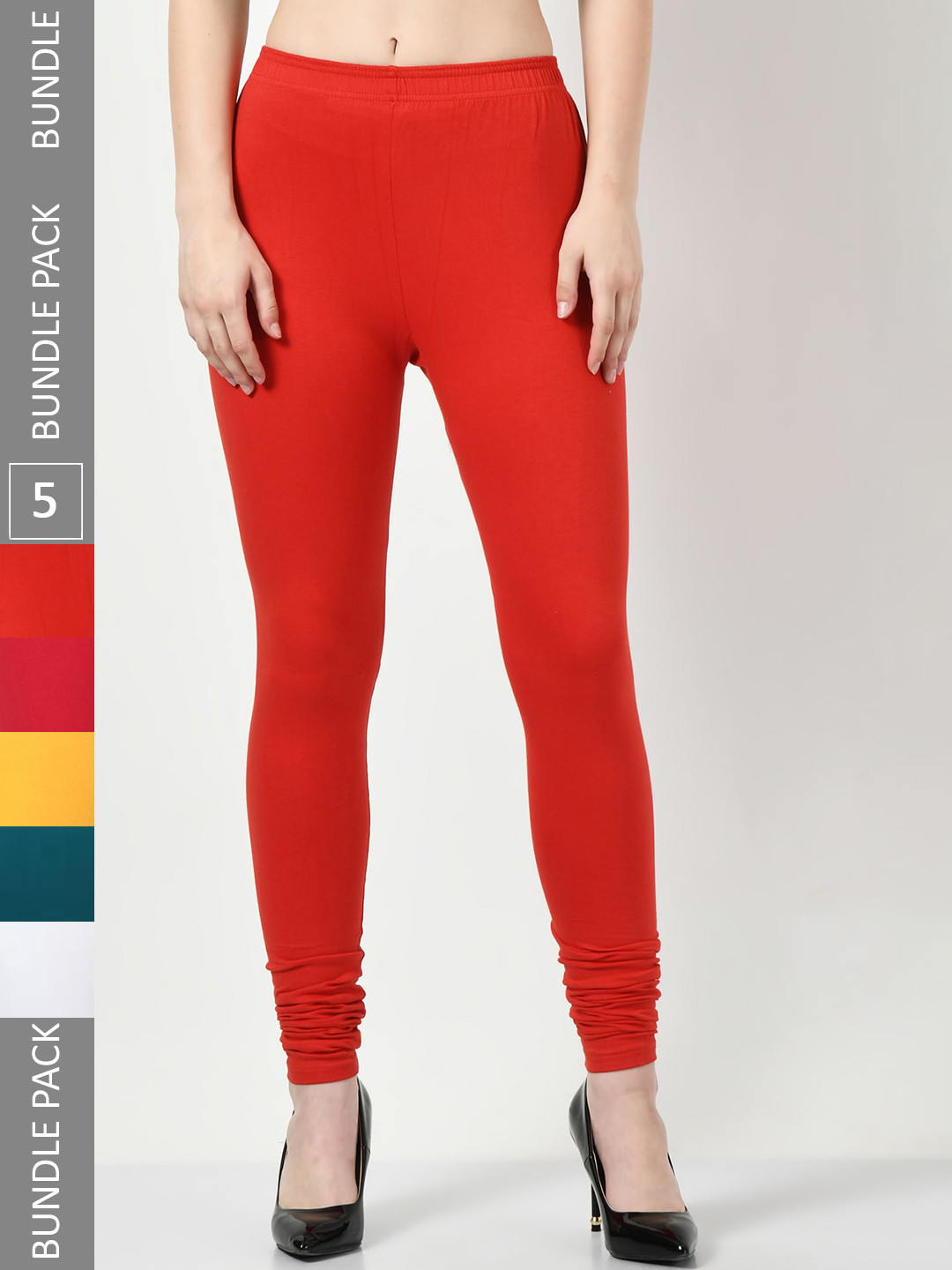 BAESD Pack of 5 Soft Churidar-Length Slim Fit Cotton Lycra Legging