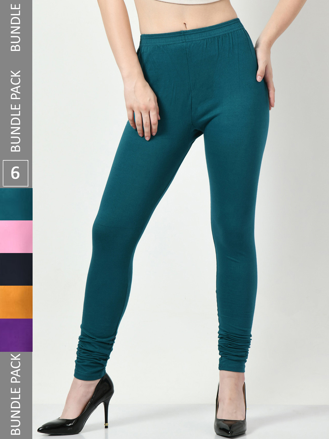 BAESD Women Pack of 6 Soft Churidar-Length Cotton Leggings