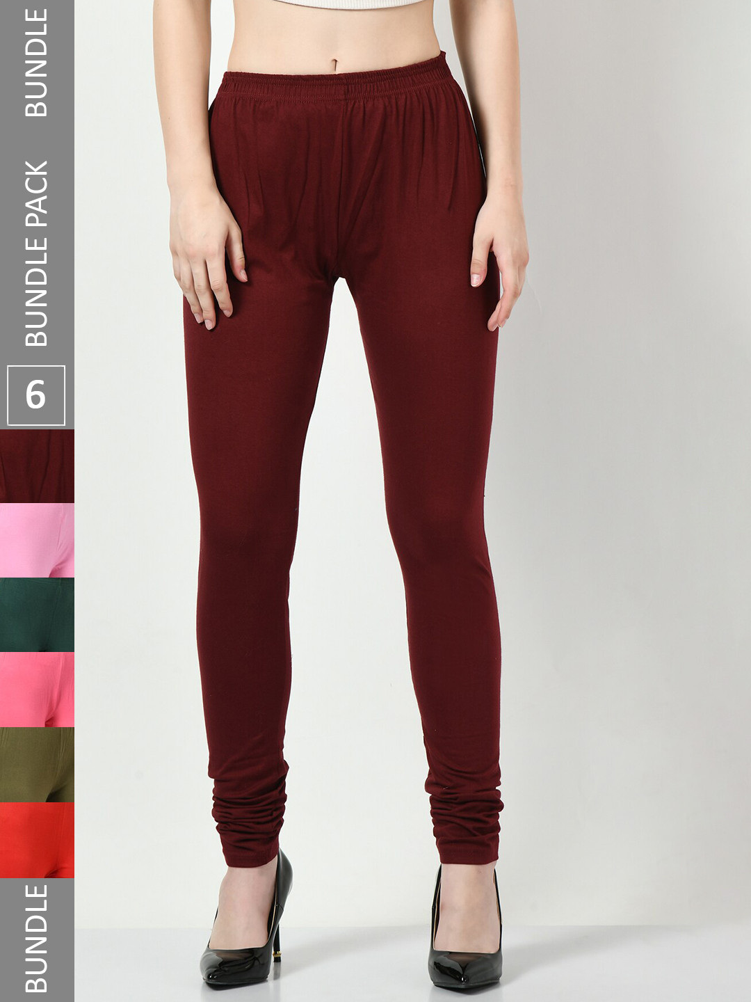 BAESD Pack of 6 Soft Churidar-Length Cotton Lycra Legging