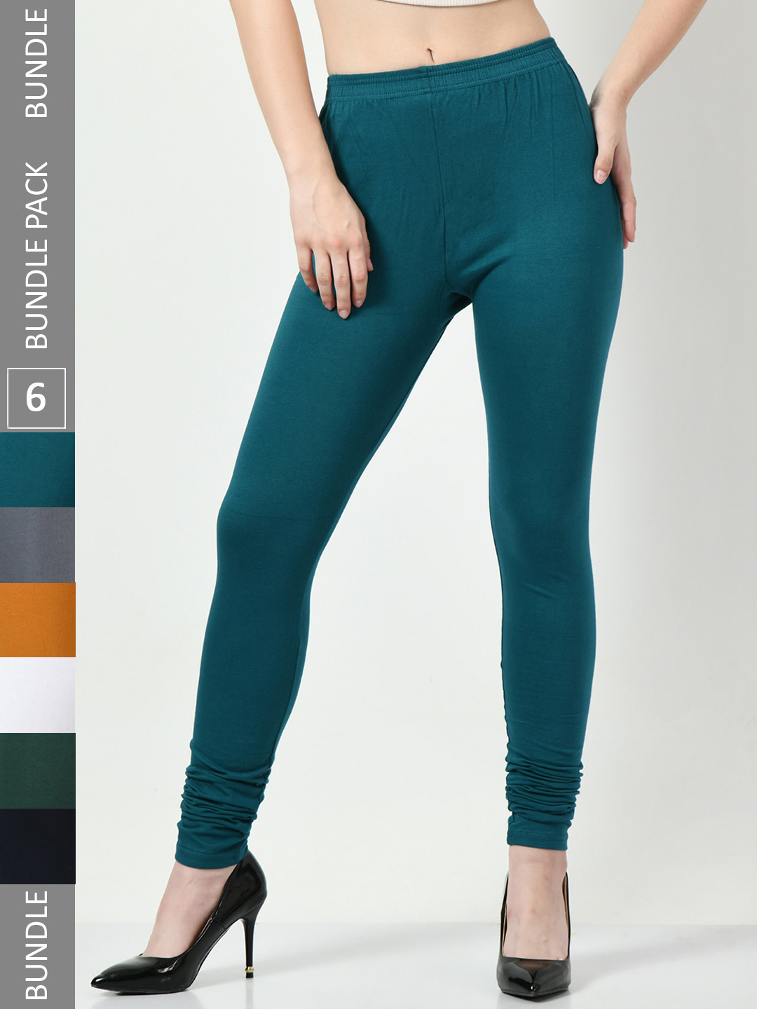 BAESD Pack of 6 Soft Churidar-Length Cotton Lycra Leggings