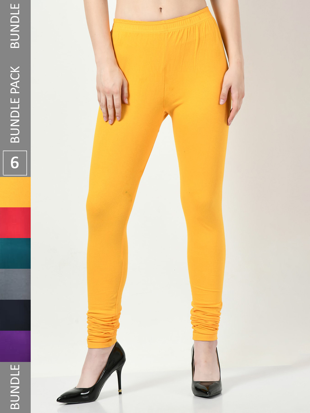 BAESD Pack Of 6 Slim Fit Soft Cotton Lycra Churidar-Length Leggings