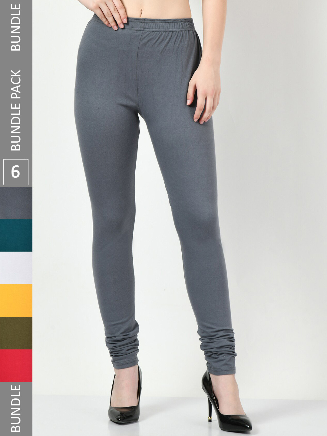 BAESD Pack Of 6 Slim Fit Churidar Cotton Lycra Leggings