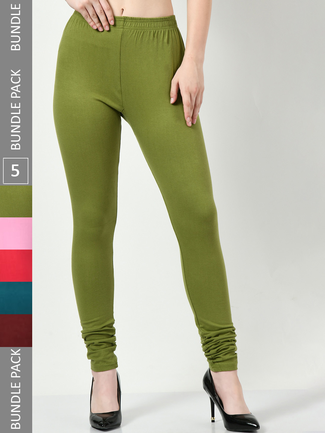 BAESD Pack Of 5 Slim-Fit Safe Skin Cotton Lycra Churidar-Length Leggings