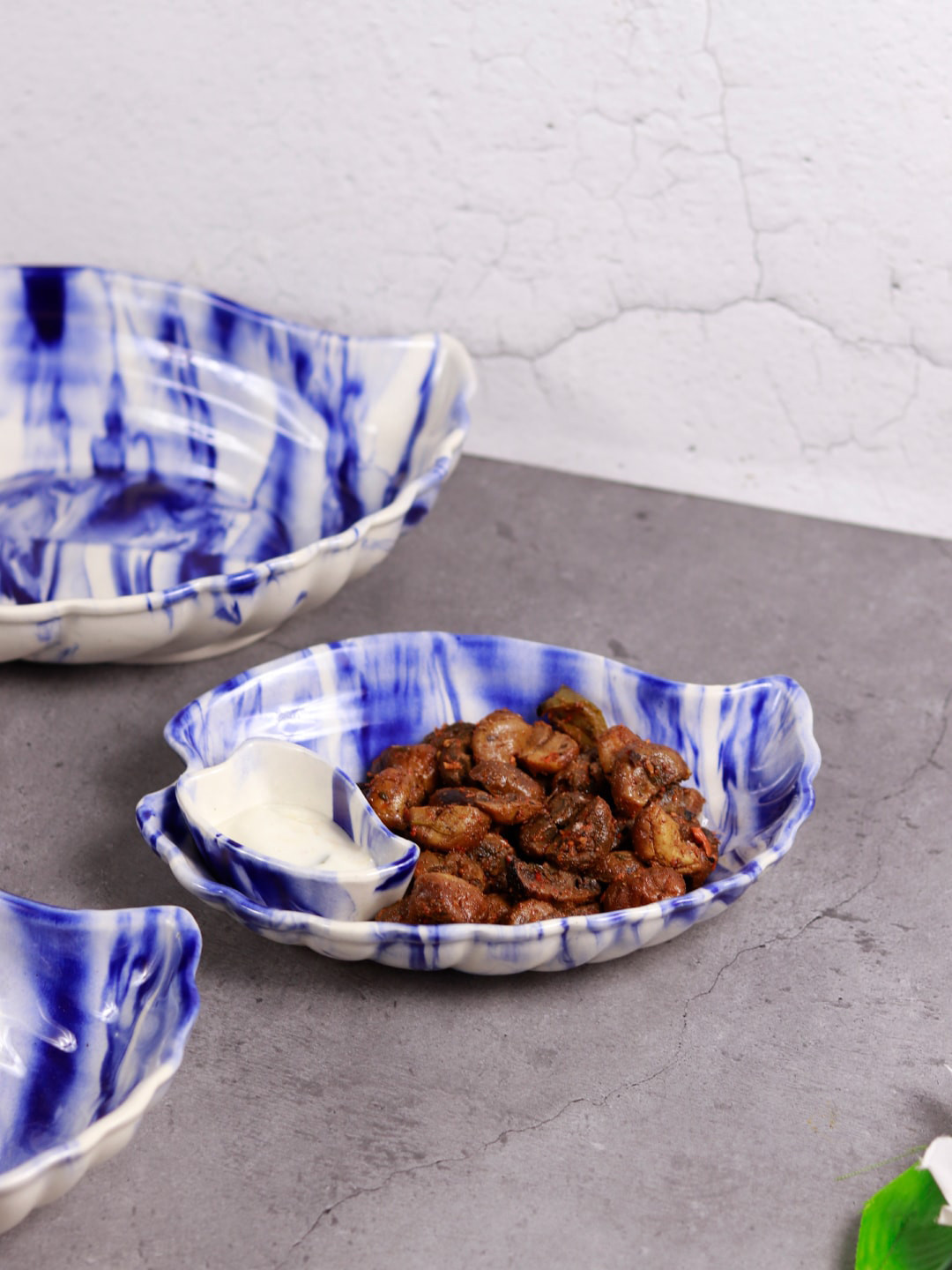 Unravel India Shades of Earth White 3 Pieces Printed Serving Platter