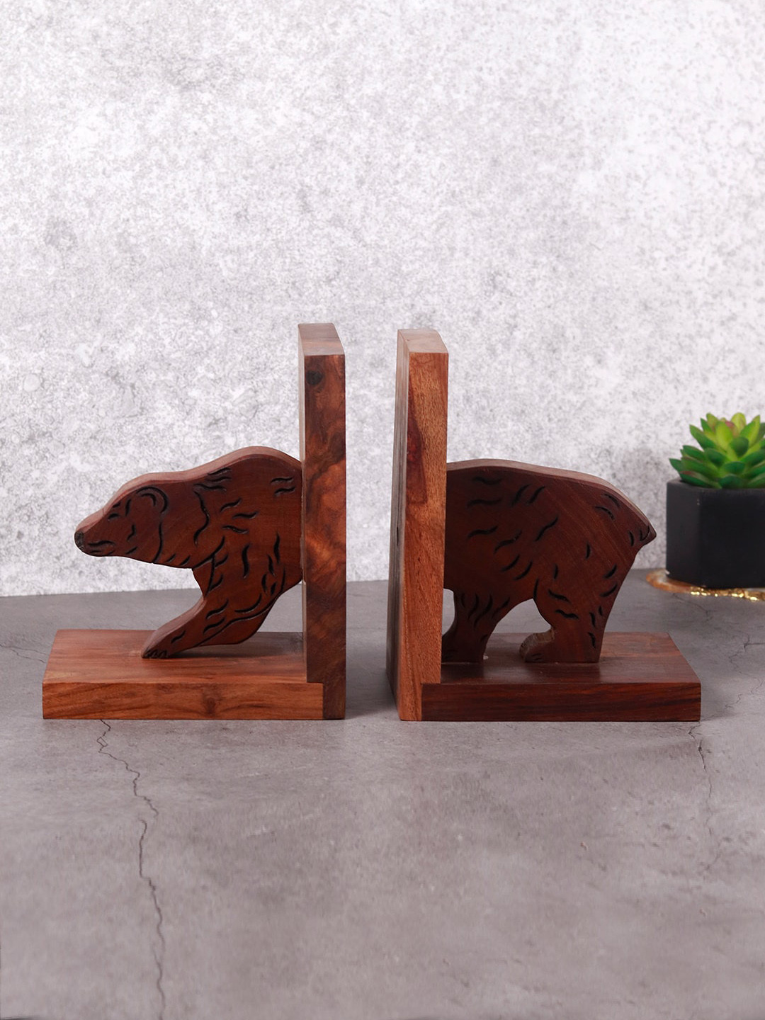 Unravel India Brown Beer Motif  Sheesham Wooden Book Holder Organiser