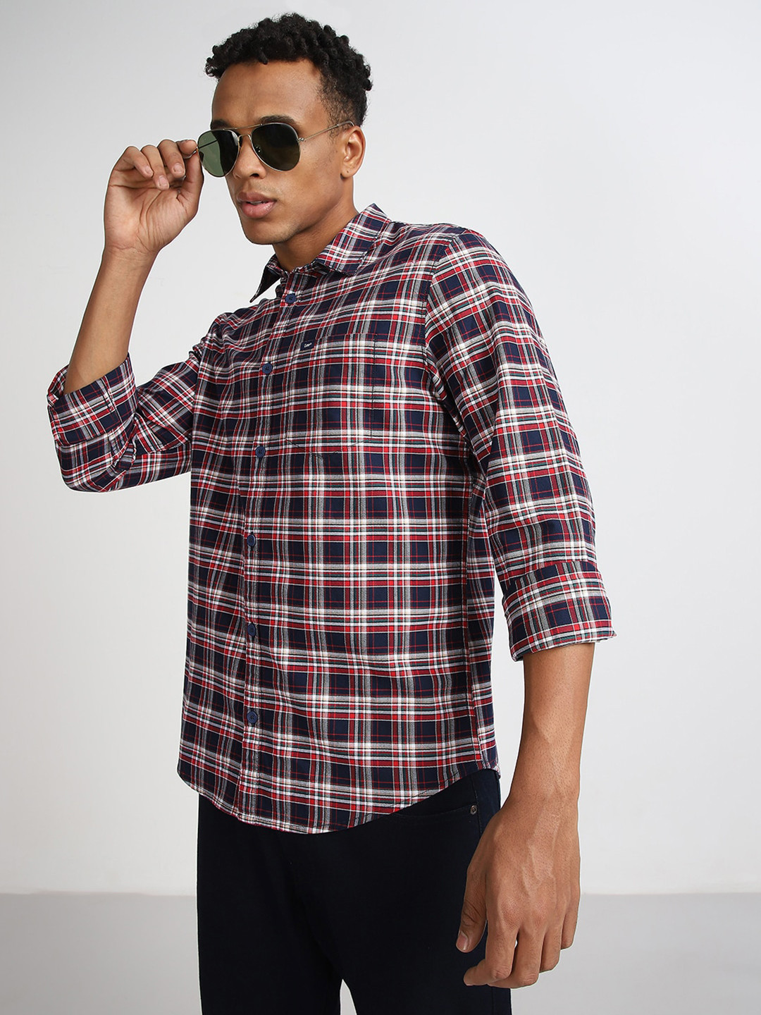 Lee Tartan Checked Regular Fit Opaque Cotton Casual Shirt