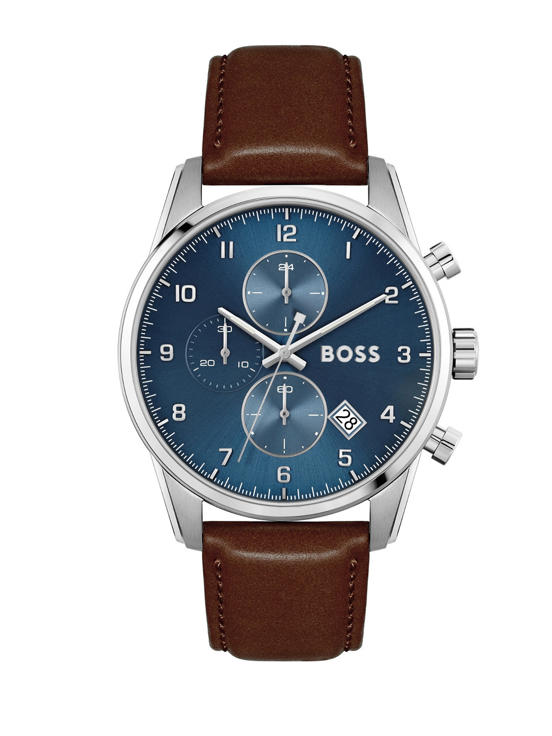 Hugo Boss Men Leather Straps Analogue Chronograph Watch 1513940