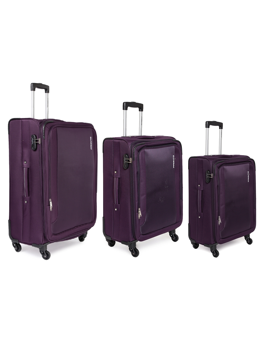 Pronto Unisex Set of 3 Purple SPACE Spinner Trolley Bags in Small Medium Large Sizes