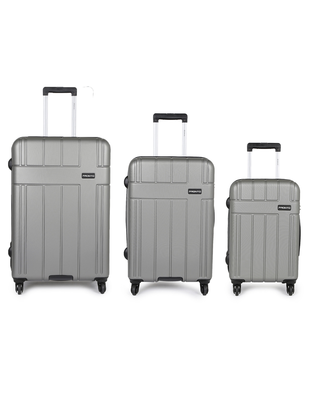 Pronto Unisex Set of 3 Grey Trolley Bags in Small, Medium & Large Size