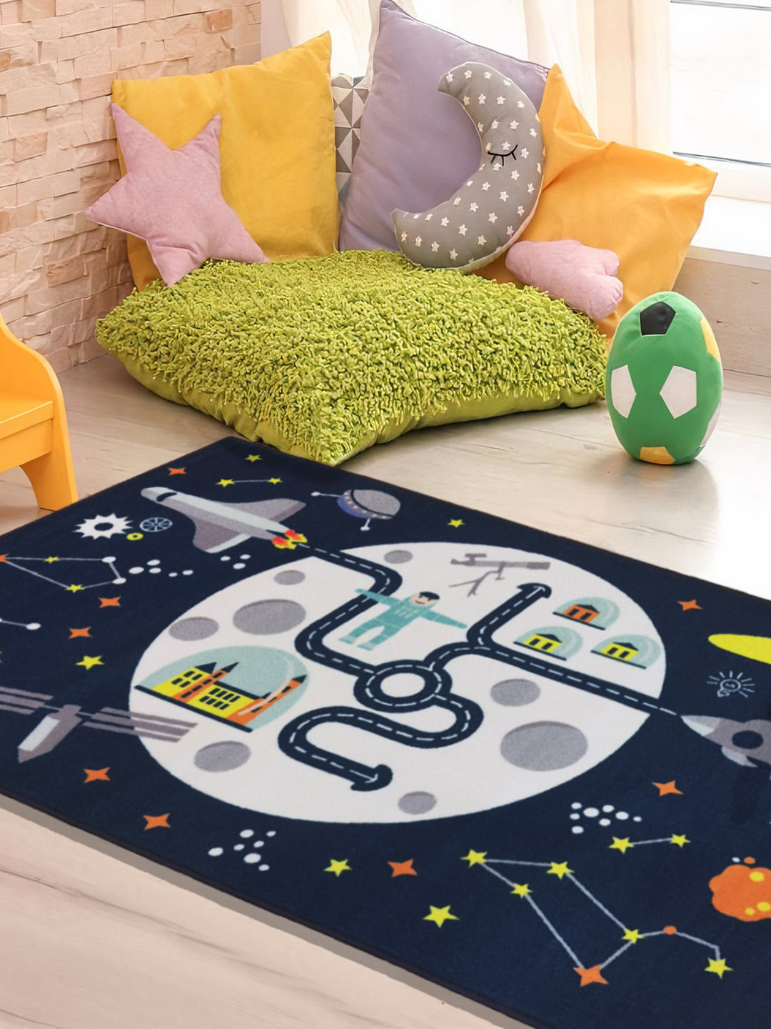 URBAN SPACE Blue Cartoon Printed Anti-Skid Carpets