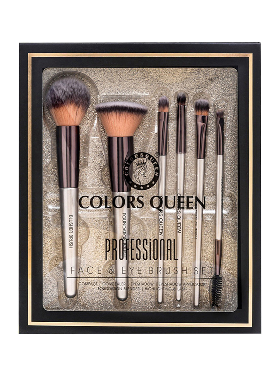 Colors Queen Set of 6 Professional Face & Eyes Makeup Brushes