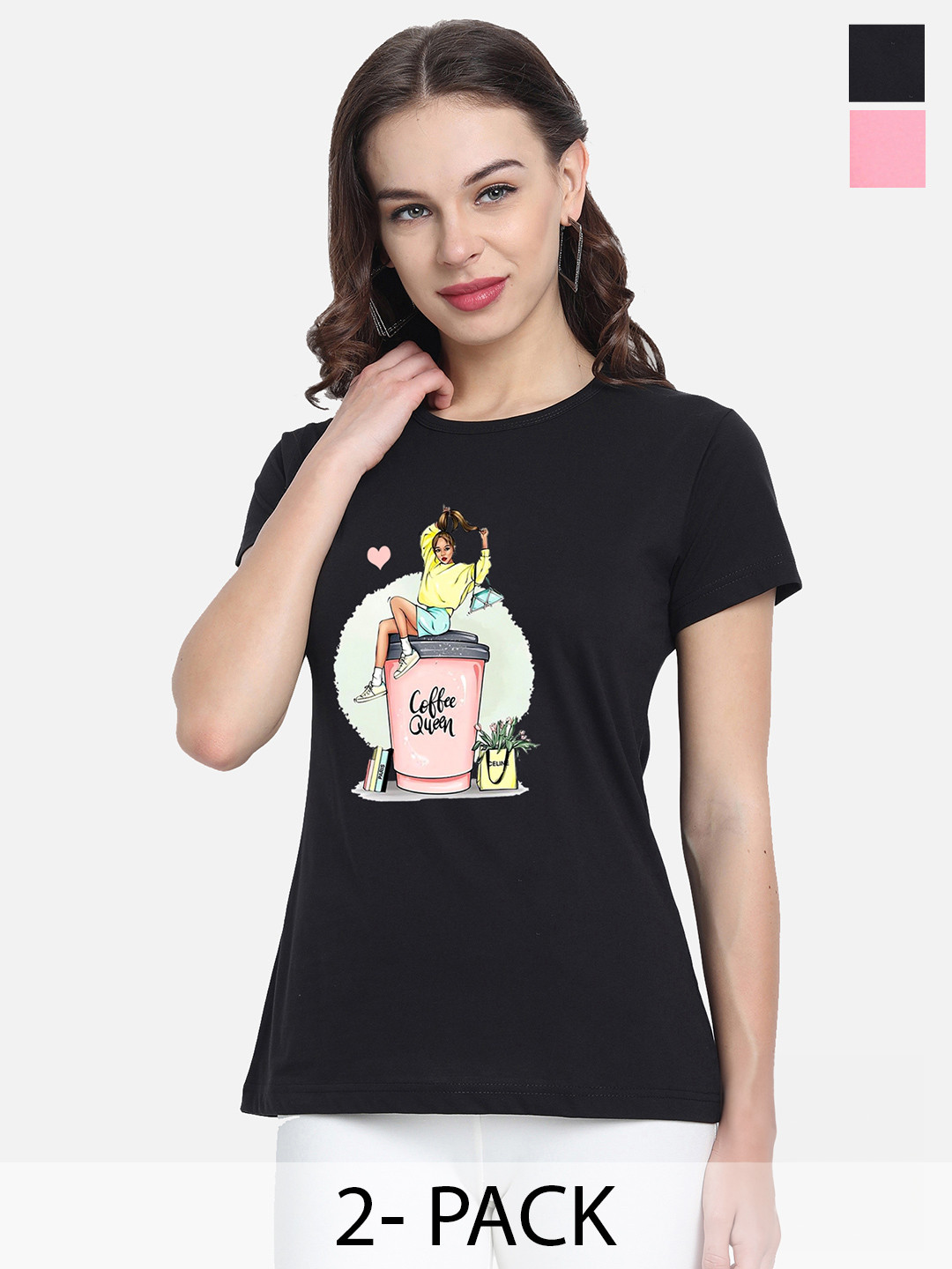 CHOZI Pack of 2 Graphic Chest Printed Cotton T-shirt