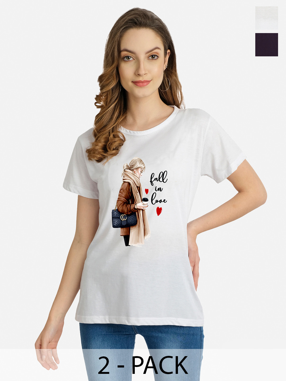 CHOZI Round Neck pack Of 2 Graphic Printed Cotton T-shirt