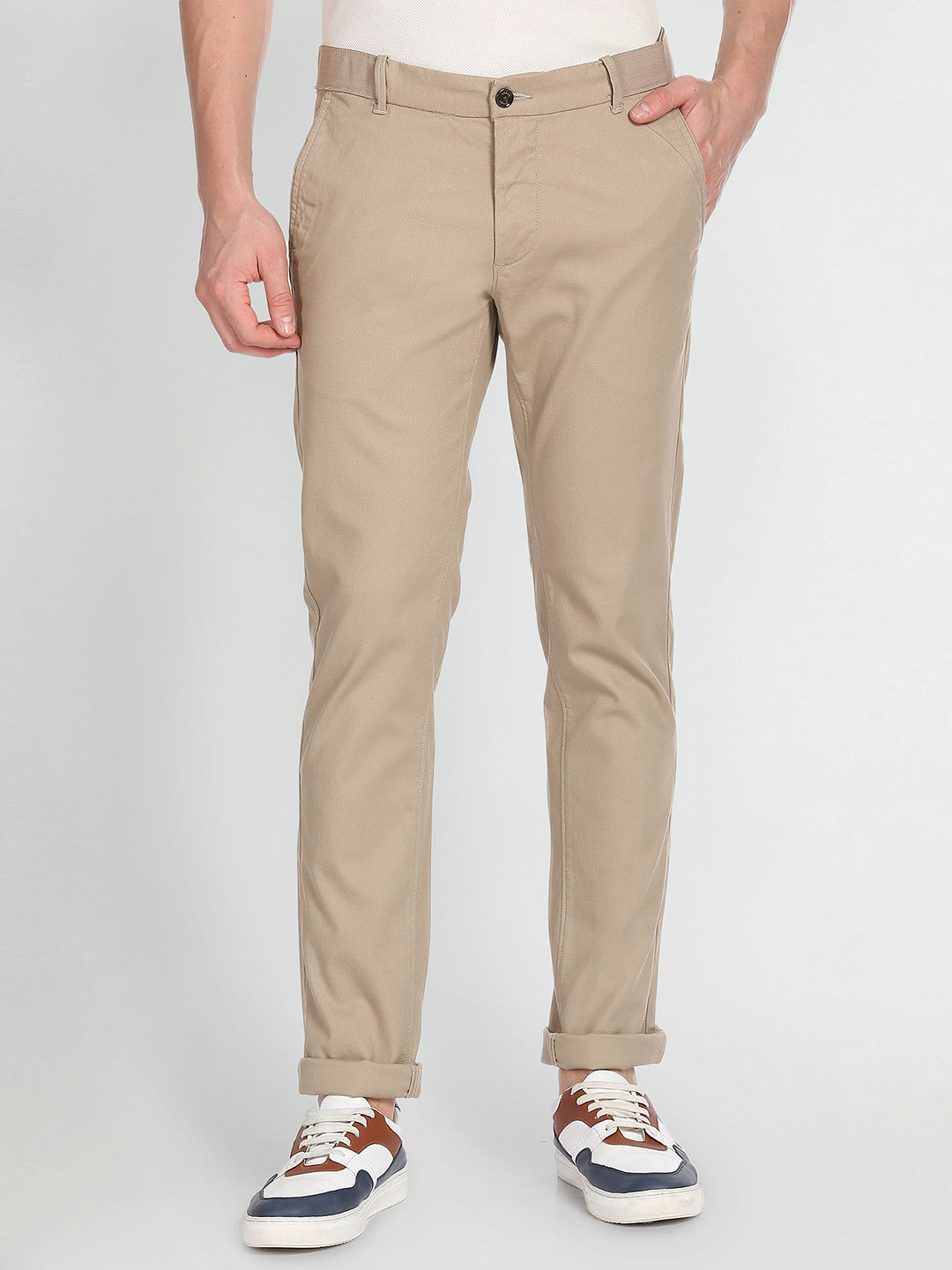 Arrow Sport Men Low-Rise Bronson Slim Fit Dobby Casual Trousers