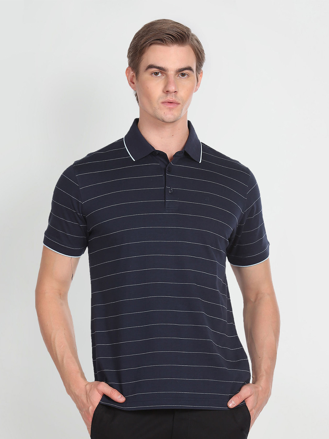 Arrow Horizontal Striped Polo Collar Pure Cotton T-shirt