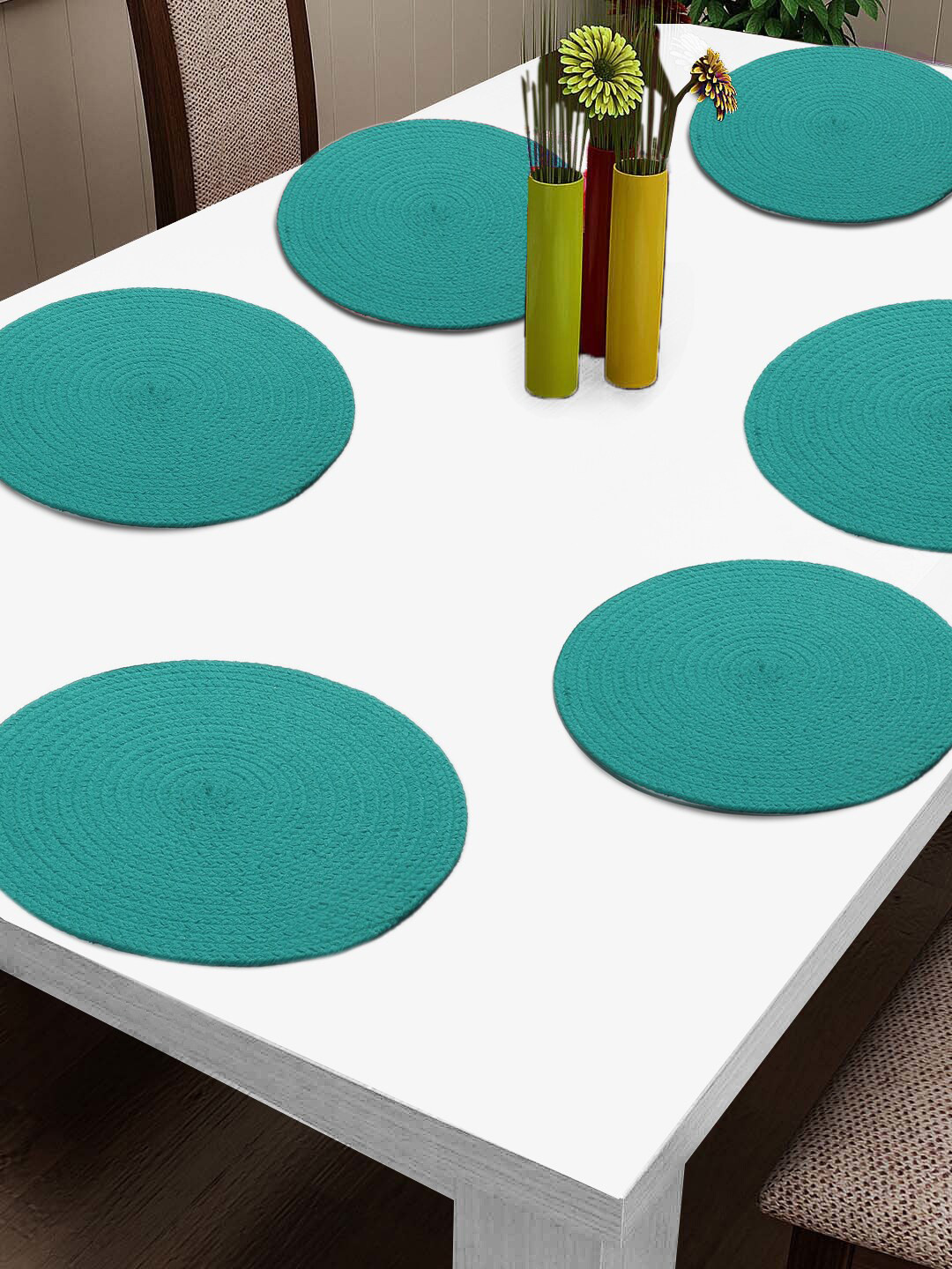 FABINALIV Sky Blue 6 Pieces Braided Cotton Table Placemats