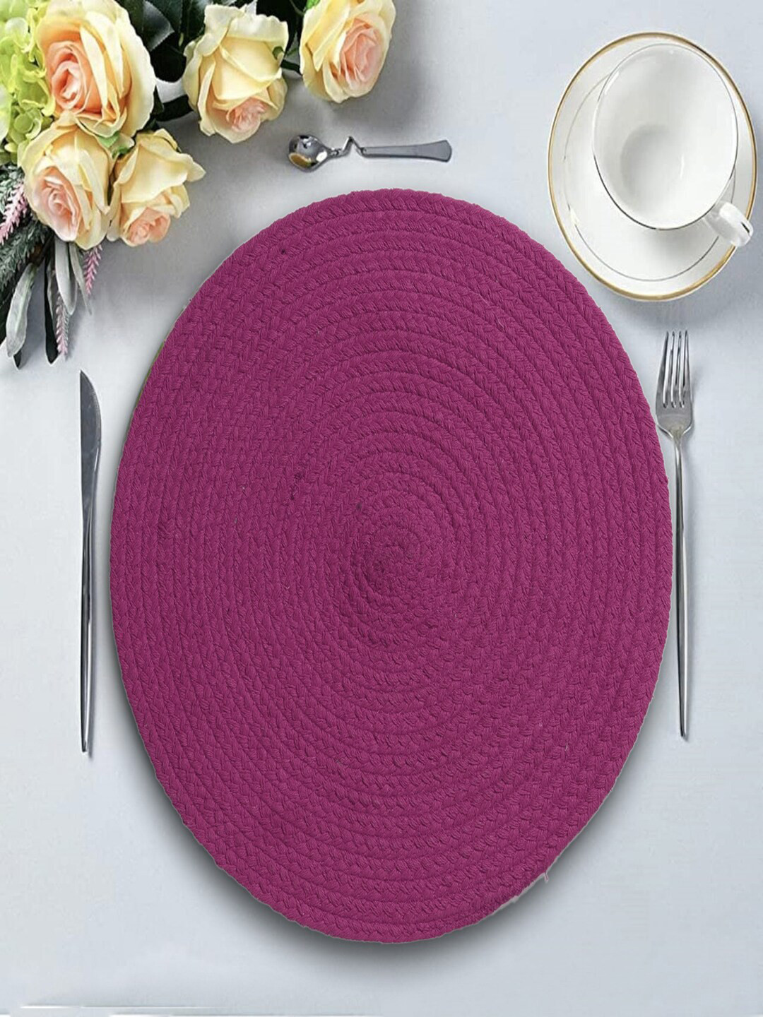 FABINALIV Purple 6 Pieces Braided Cotton Table Placemats