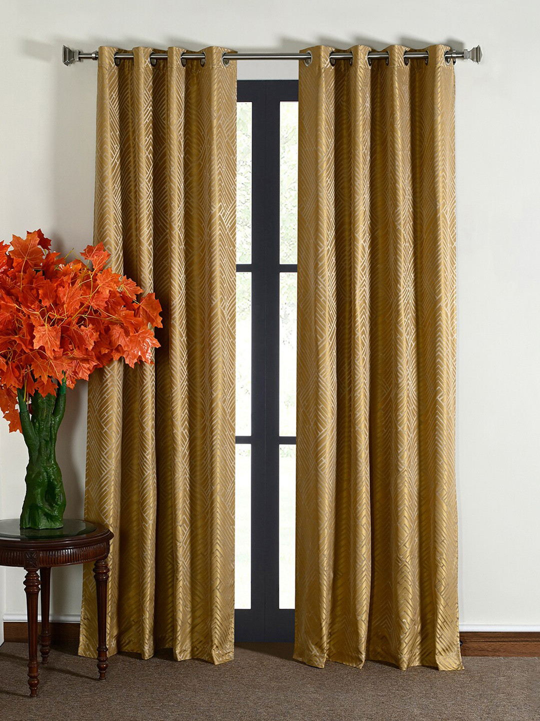 Deco Window Gold-Toned 2 Pieces Geometric Blackout Window Curtains