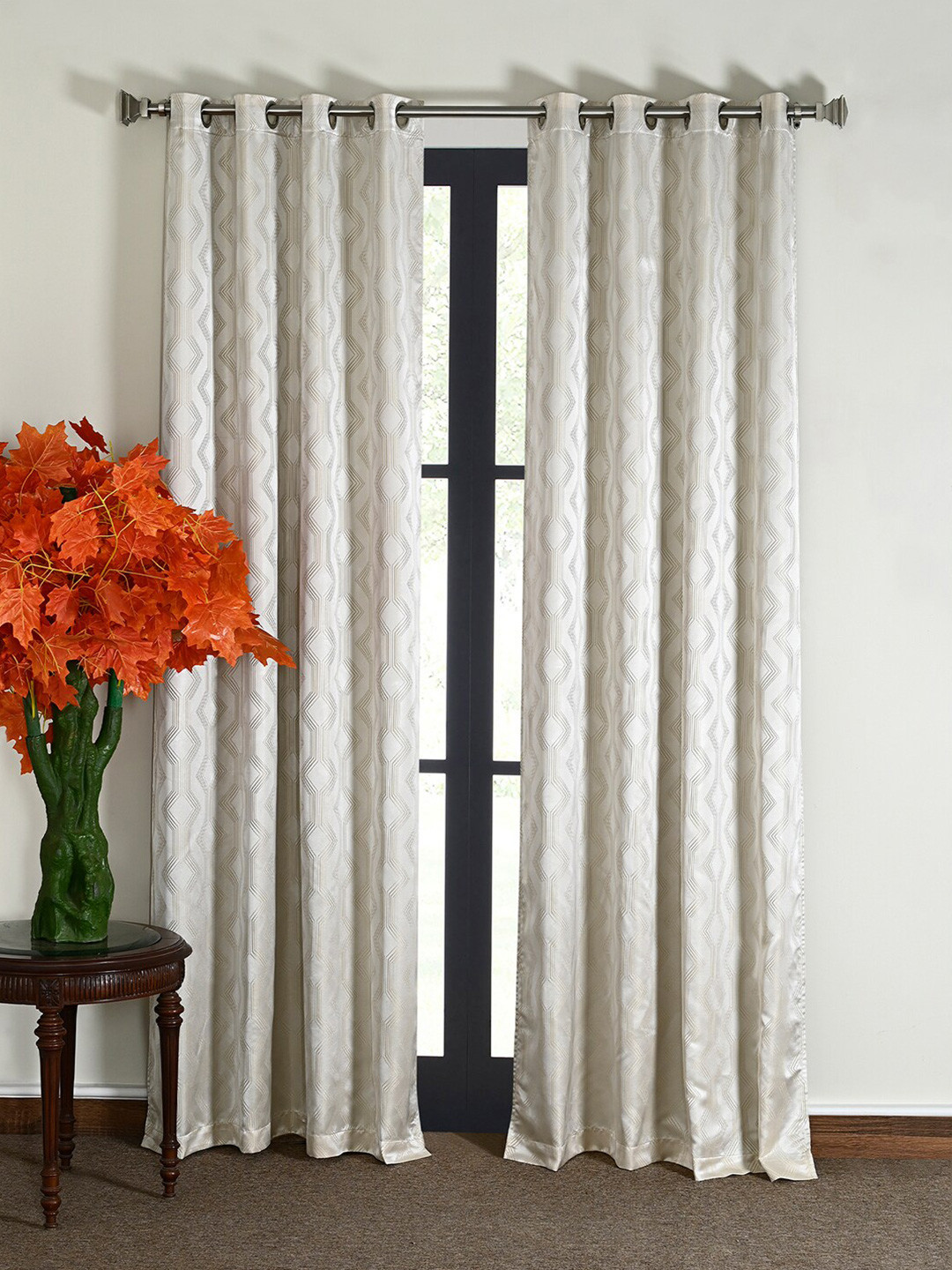 Deco Window Champagne 2 Pieces Geometric Blackout Door Curtains