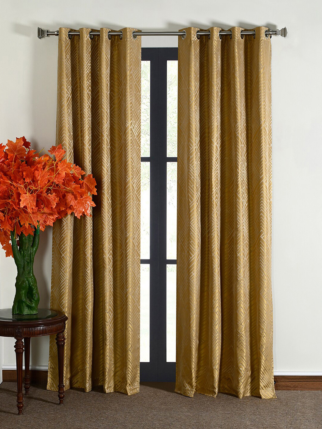 Deco Window Gold-Toned 2 Pieces Geometric Blackout Door Curtains
