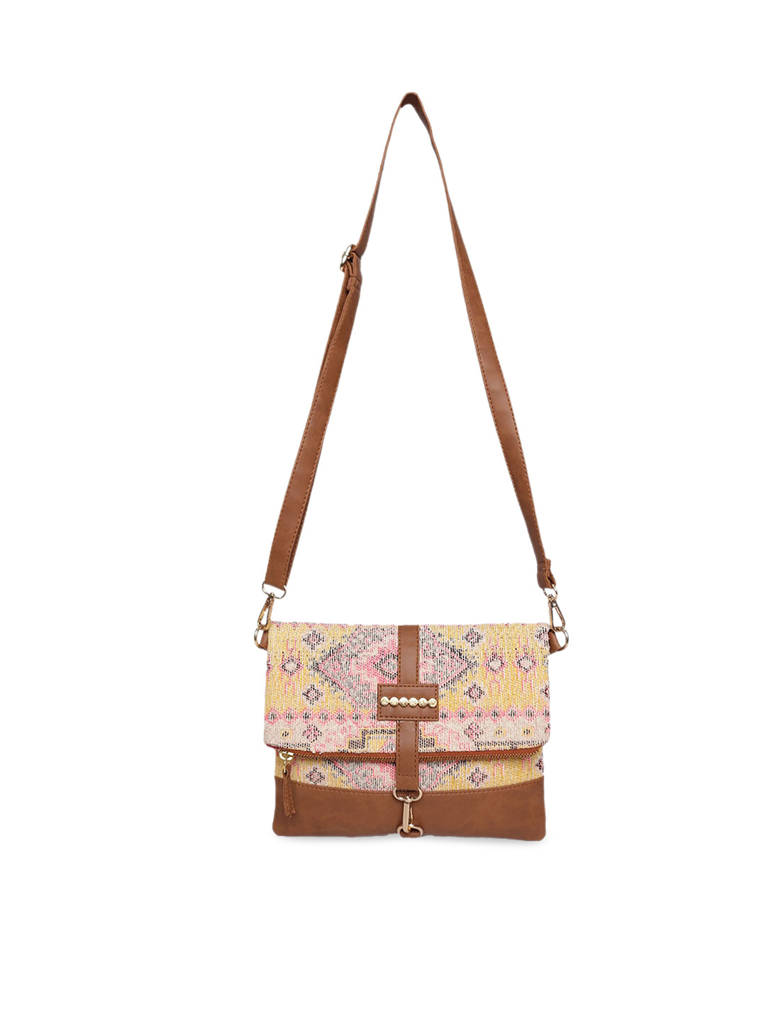 ASTRID Ethnic Motifs Self Design Structured Flap Over Sling Bag