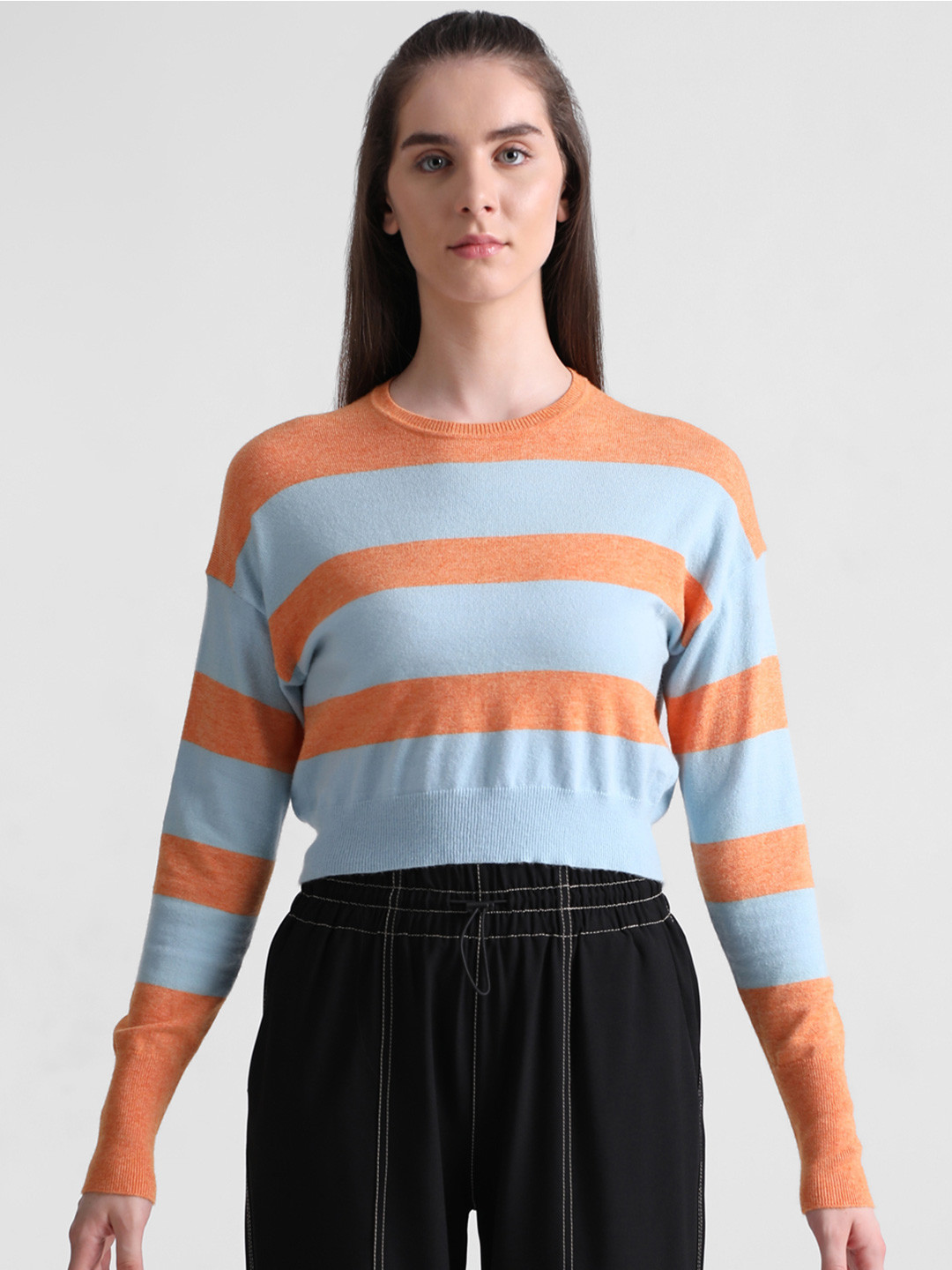 ONLY Onlibi Ls Short Striped Drop Shoulder Sleeves Crop Pullover