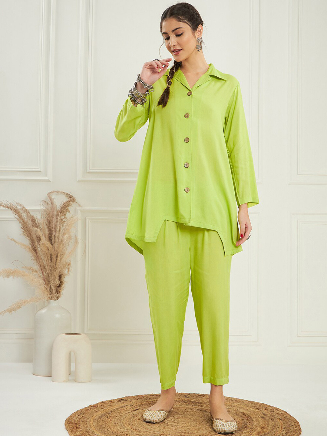 Sangria  Notch Lapel Collar Full sleeve Shirt With Trouser Co-Ords Set