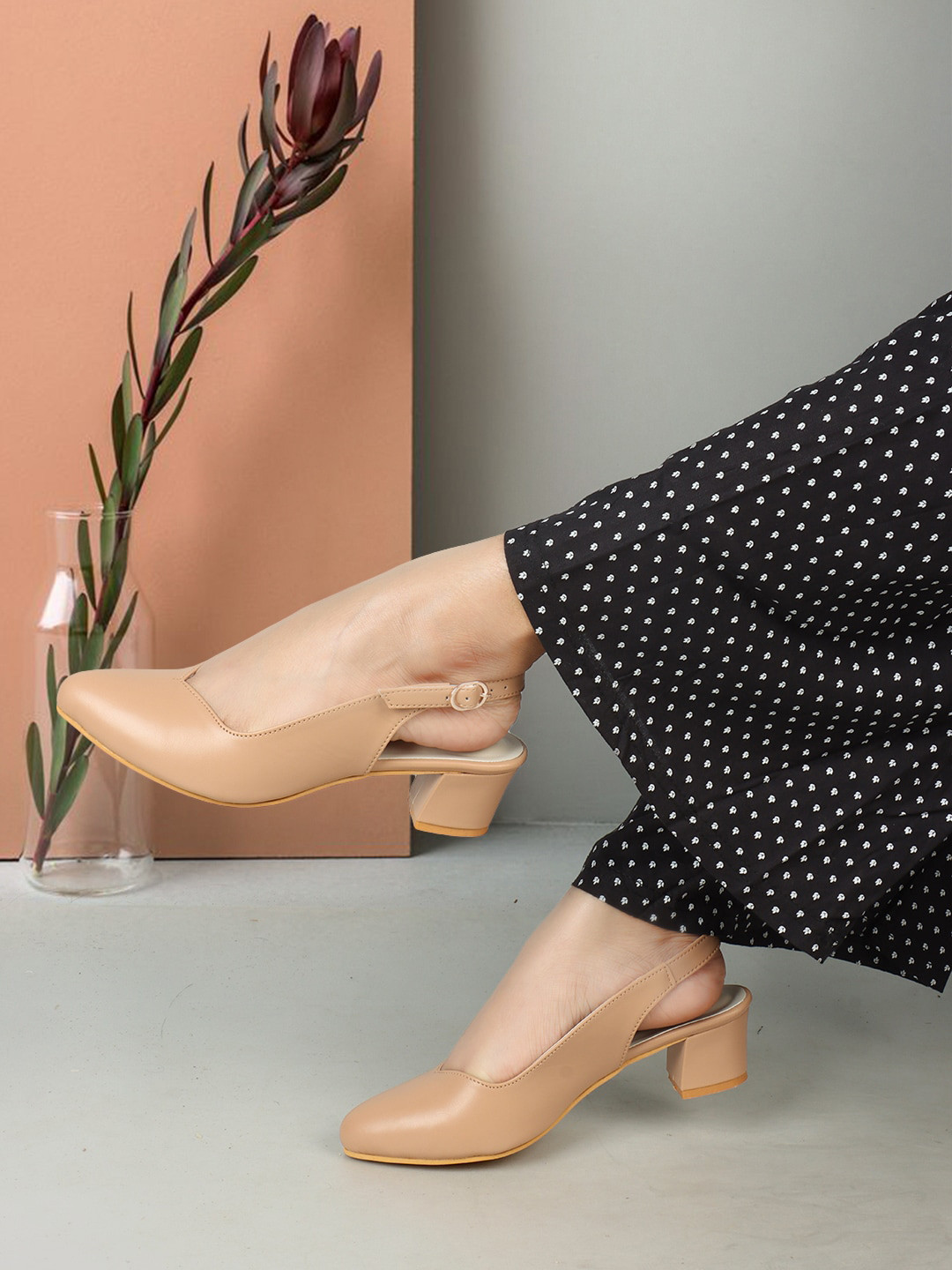 ICONICS Women Pointed Toe Slingback Block Heels