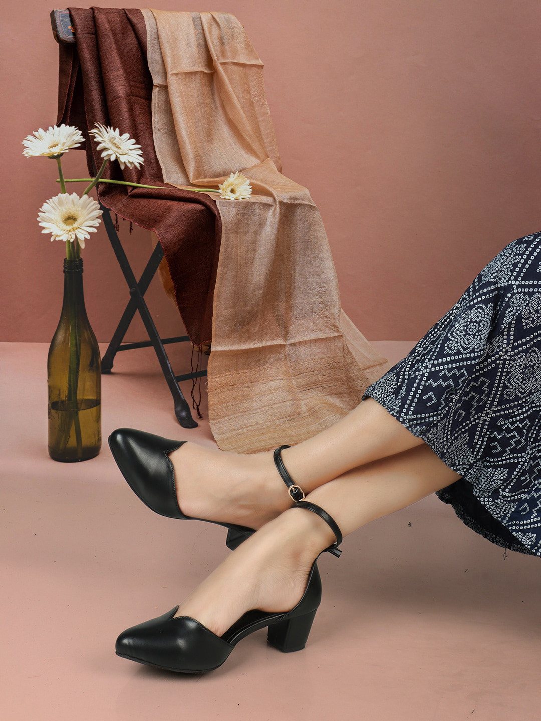 ICONICS Pointed Toe Block Pumps With Ankle Loop