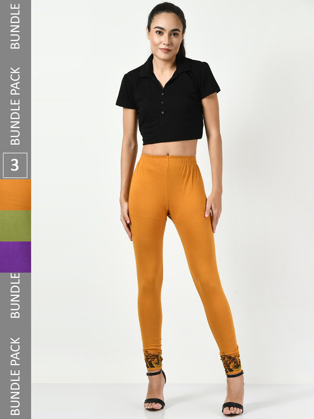 BAESD Pack Of 3 Bottom Printed Churidar Length Leggings