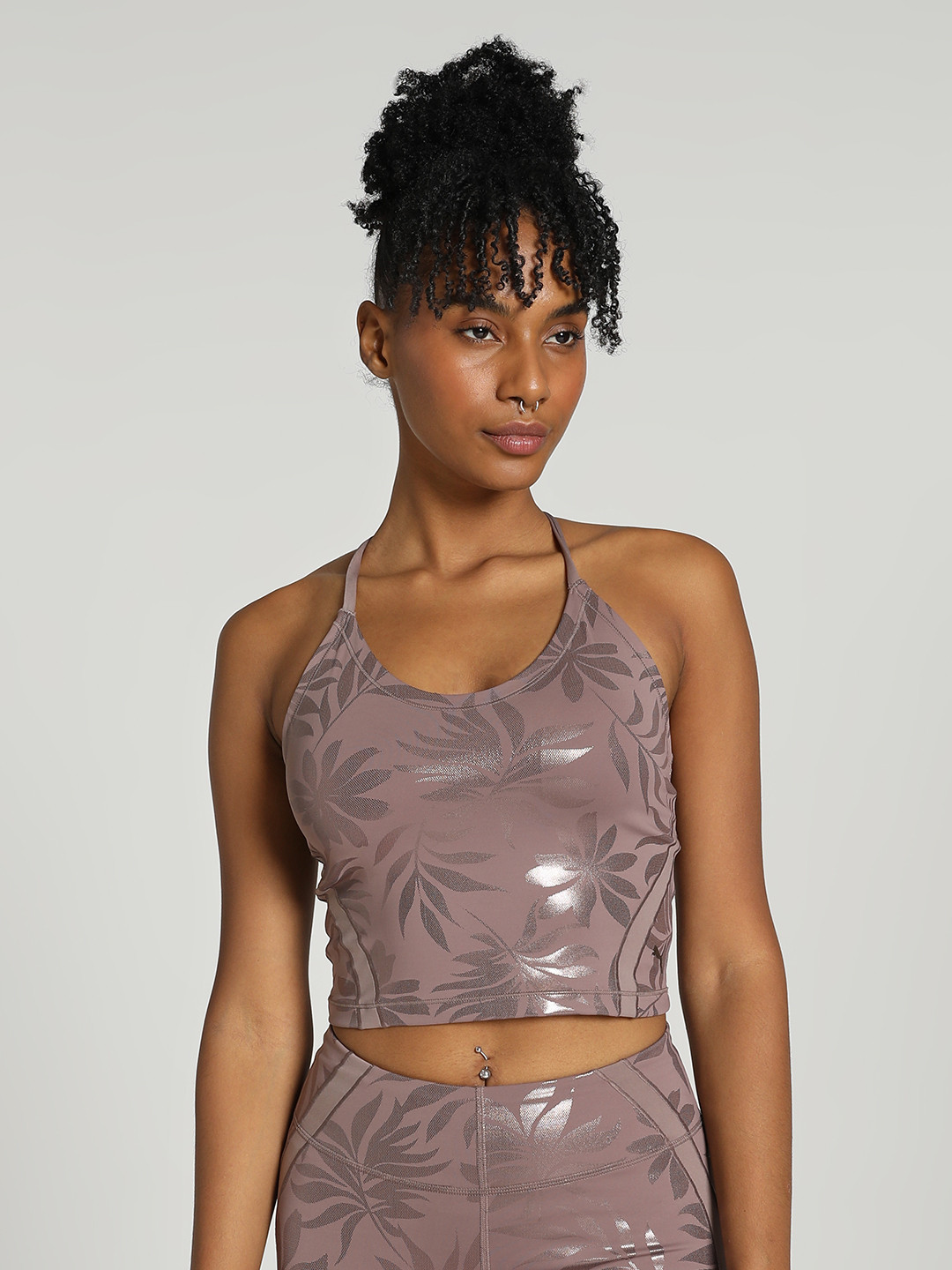 Puma Floral Printed Moisture-Wicking Styled Back Training Crop Top