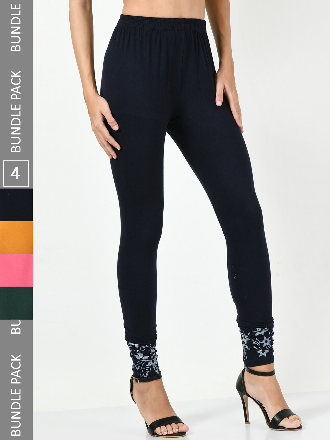 BAESD Pack Of 4 Hem Printed Churidar Length Leggings