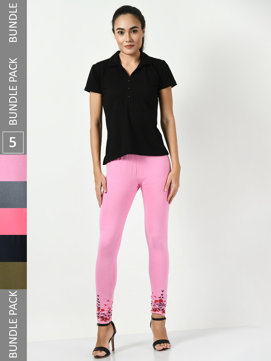 BAESD Pack Of 5 Bottom Printed Churidar Length Leggings