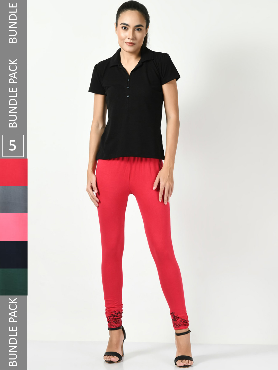 BAESD Pack Of 5 Bottom Printed Slim-Fit Cotton Lycra Churidar Length Leggings