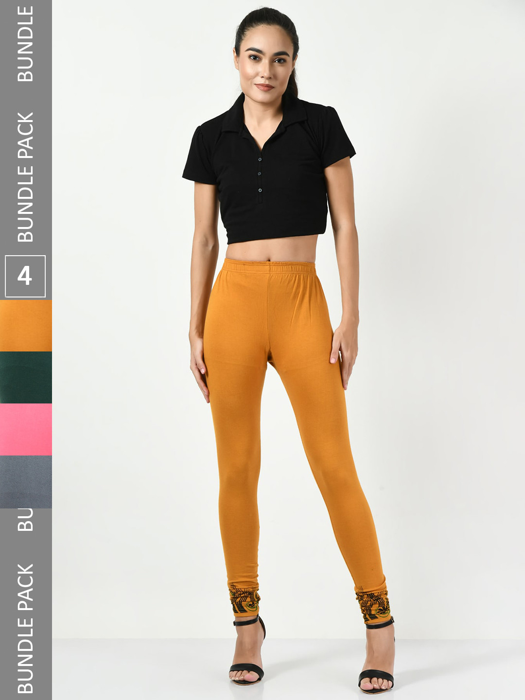 BAESD Pack Of 4 Bottom Printed Churidar Length Leggings