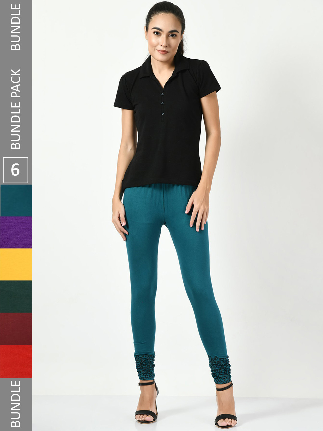 BAESD Pack Of 6 Bottom Printed Slim-Fit Cotton Lycra Churidar Length Leggings