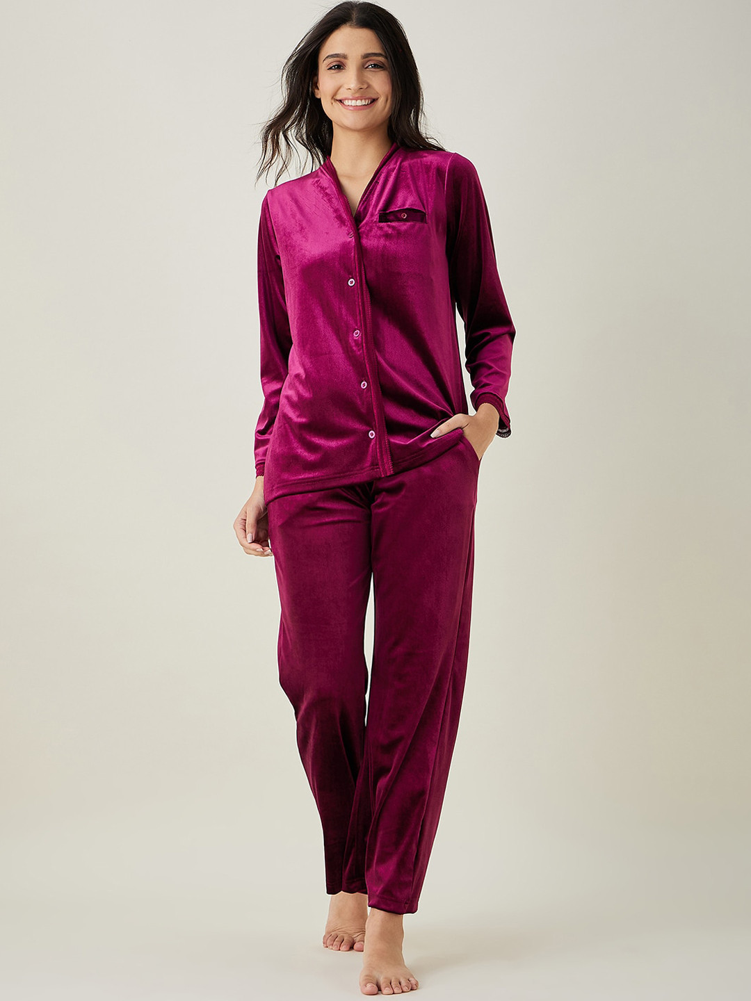 The Kaftan Company V-Neck Button Down Night Suit