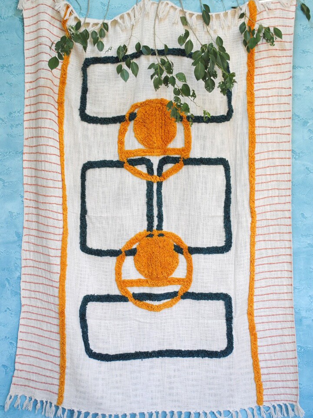 Art Avenue Recane Off White & Yellow Embroidered Cotton Throws